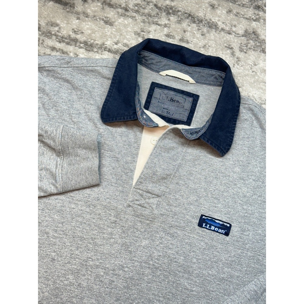 L.L. Bean Rugby Shirt Mens M Tall Gray Long Sleeve Traditional Fit 504269